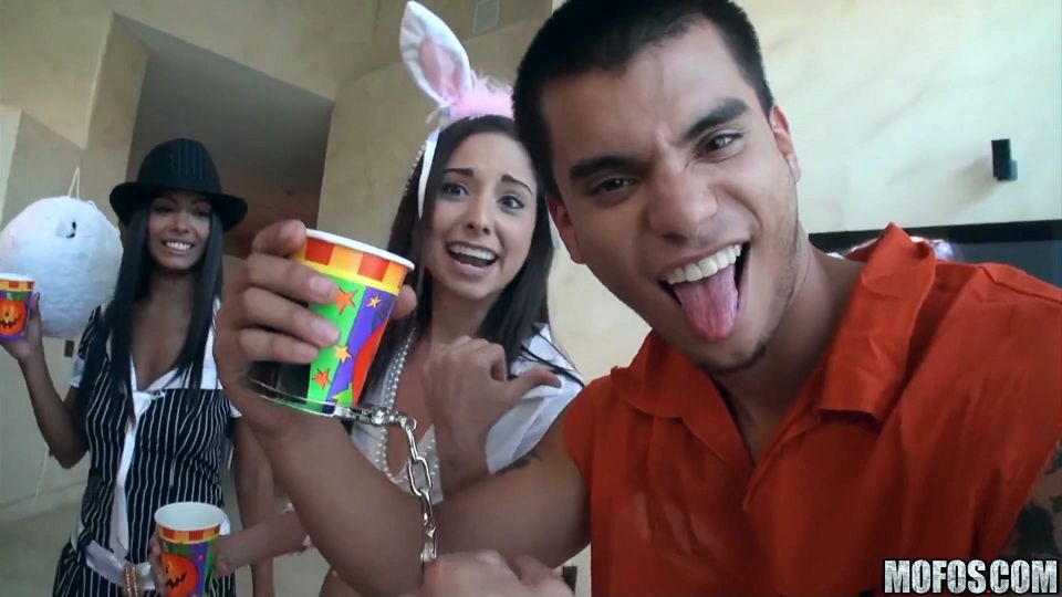 Real Slut Party - Bold Adriana Milano & Trinity Suck on Halloween Cock Pops Before Wild Ass Action