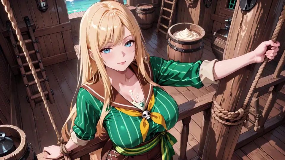 Blonde Pirate's Lazy Morning! Green Striped Top, Lazy Bar Counter & Sunlit Bedroom.
