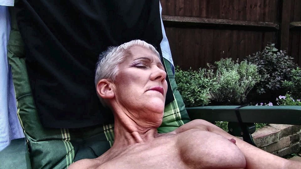 Naughty English Granny Fleur Masturbates Outside in the Backyard