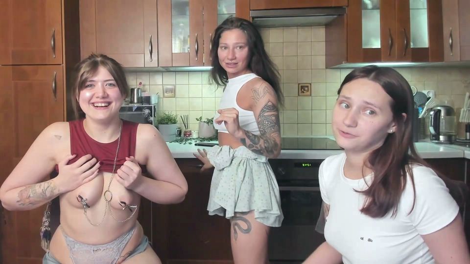 Sweet teen lesbians decided to stay in the apartment and have fun