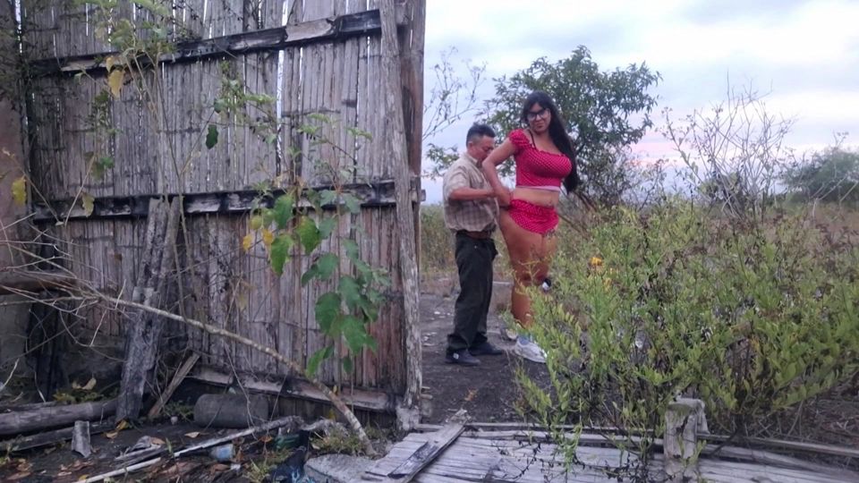 Stepfather fucks his beautiful, busty, big-assed stepdaughter in the countryside.