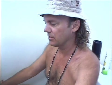 Pierced blonde banged and sprayed on her feet