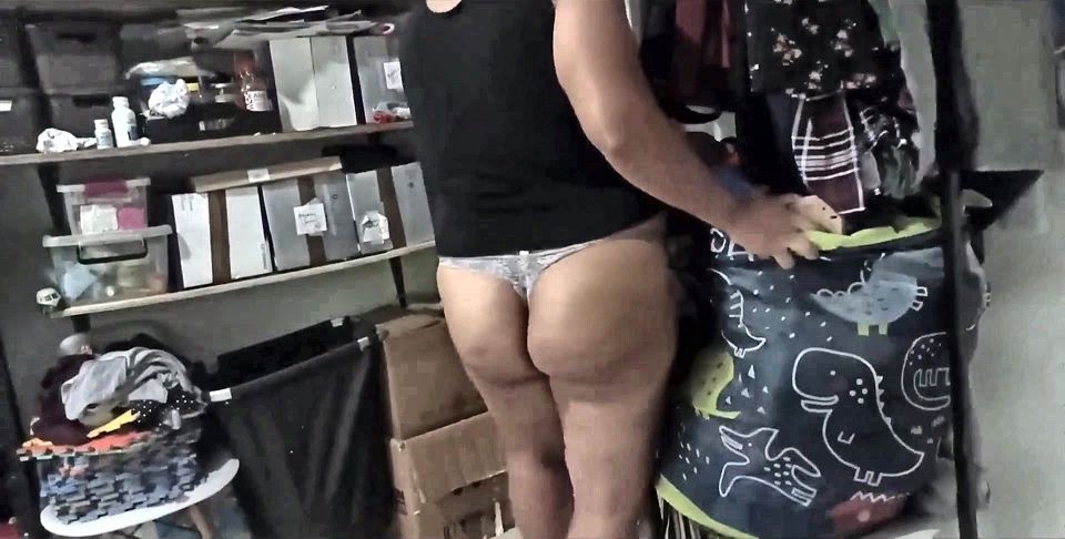 Sexy Stepmom Cleans the Bedroom in a Thong and Films Herself for Her Stepson