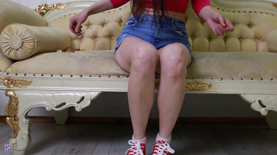 Sweet Toe Tease - Colorful Candy Between Her Toes