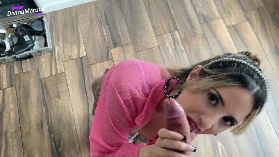 Hot Slut Fucks Electrician - Deep Anal and Throat Full of Milk