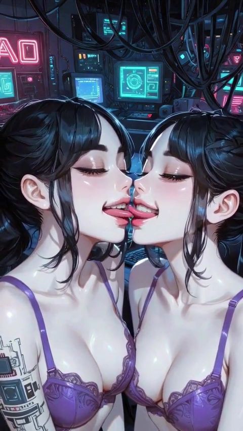 Lesbians Tongue and Kiss Fetish, Ai Animation