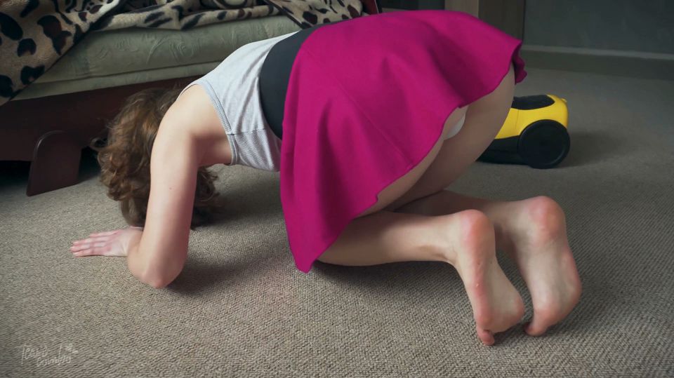 Teen Housewife Cleaning House Under Skirt White Panties