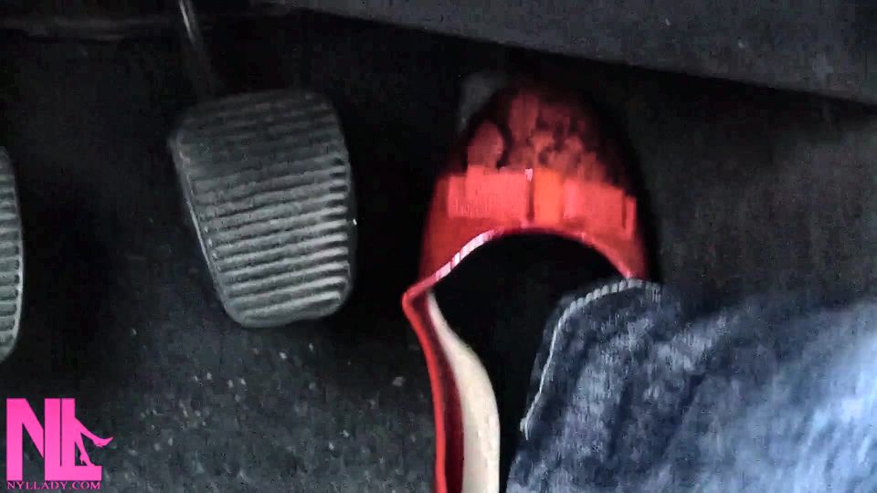 Pedal Pumping and Relaxing My Hosed Feet in Red Pattent Flats