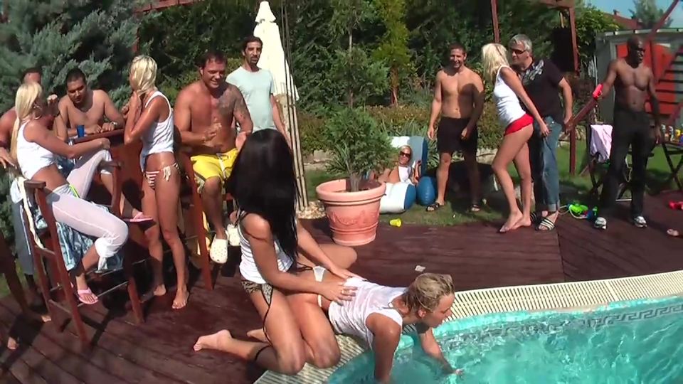 Pool party full of sucking, threesome fuck and group fuck