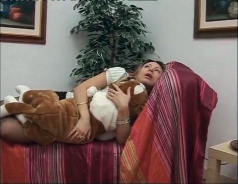 Breathless blonde woman with big tits and black stockings hard fucked