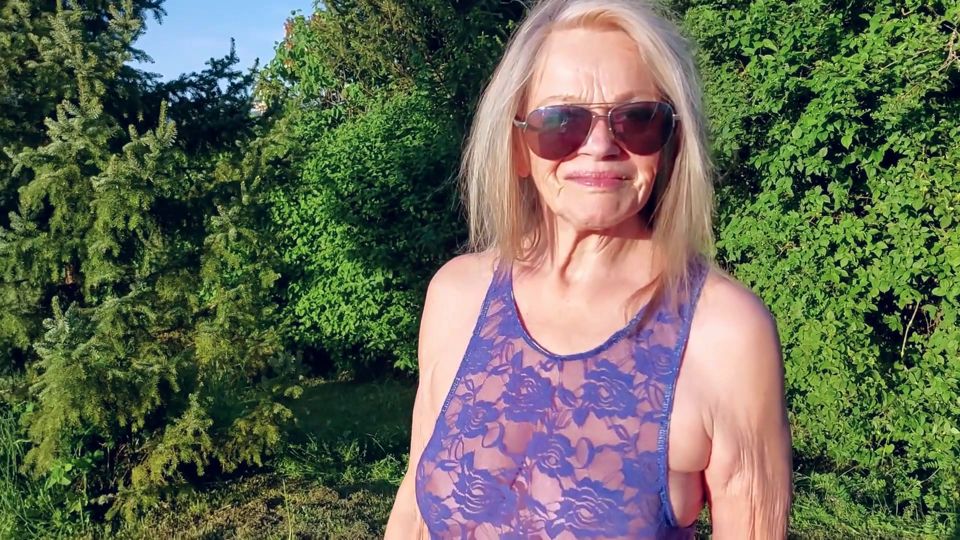 Grandma Is Walking Around Her Garden in a Sheer Bodysuit