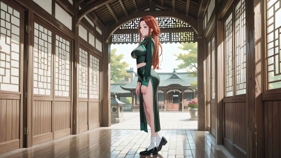 Red Hair & Emerald Qipao! Lazy Seduction in the Eastern Courtyard.