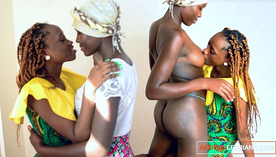 These natural tits EBONY LESBIANS sneaked away from the village to EAT PUSSY in secret