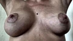 Wife's heavy tits and big nipples
