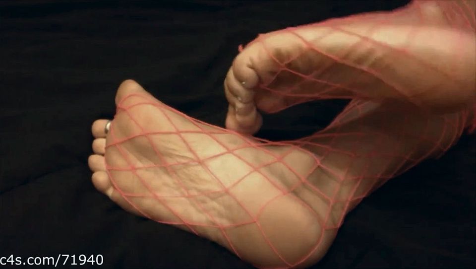 Pink fishnet feet & soles tease