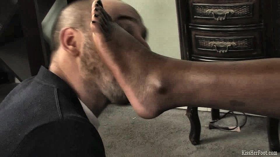 Foot Fetish clip with a black Mistress and white slave