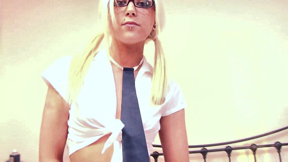 Geeky blonde has a pair of hot tits under her blouse