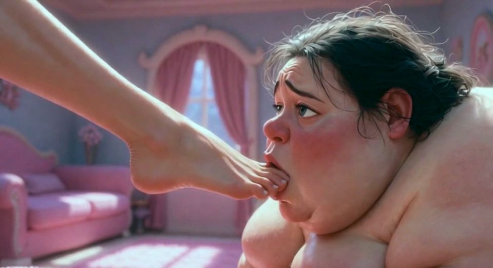 Ugly Fat SSBBW Humiliated Licking Beautiful Woman's Feet