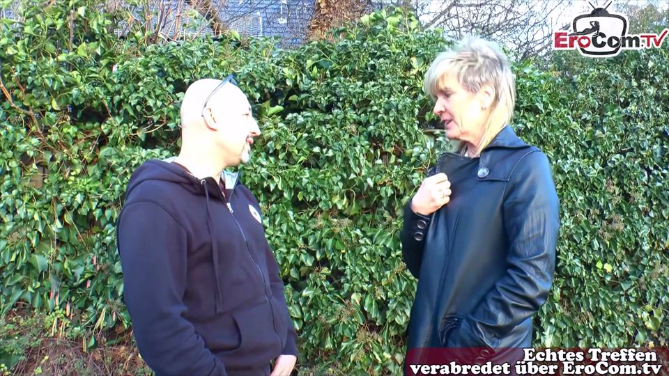 Old German woman is persuaded to have sex on the street