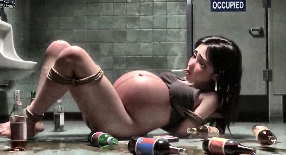 Broken Pregnant Slut Tied in Public Restroom - Smoking & Begging to Be Fucked