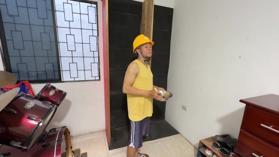 The carpenter seduces the housewife and has sex with her while working on a modular unit.
