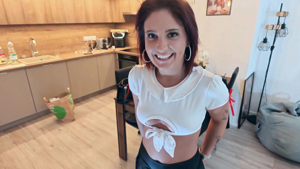 Hot sexy all natural authentic redhead college girl in her dormitory with the shortest mini skirt flashes her panties