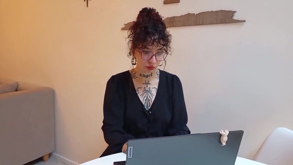 Lesbian Coworkers in Pantyhose Fuck with a Strap-on
