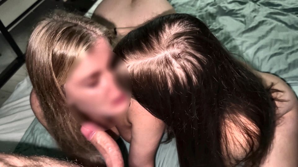 WOW! Hot late-night FFM threesome with busty wife and petite 18yo cutie - 4K POV