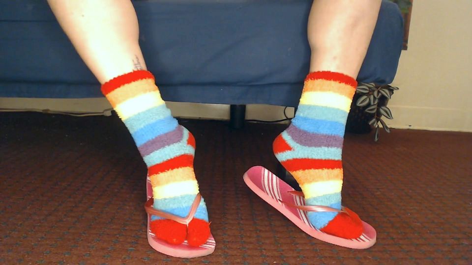 Fuzzy Socks in Pink Flip Flops