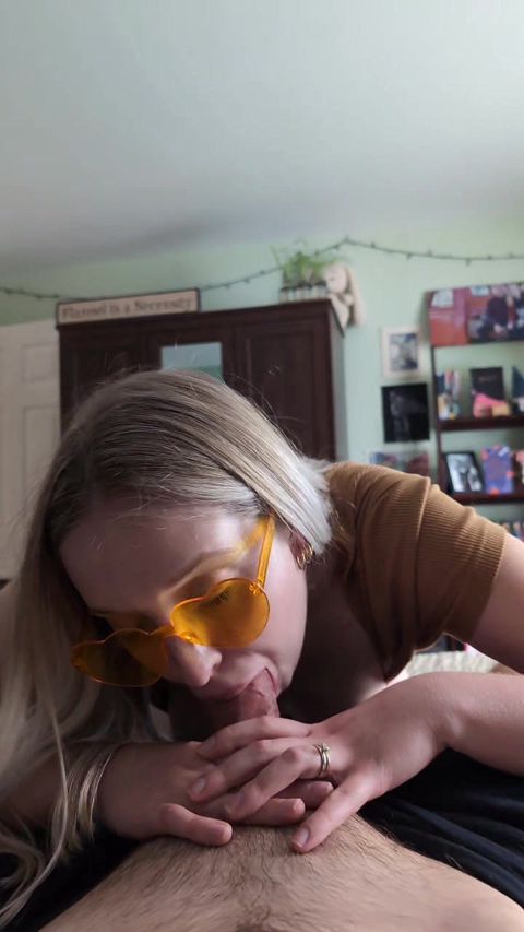 Blonde babe blows bubbles on big cock