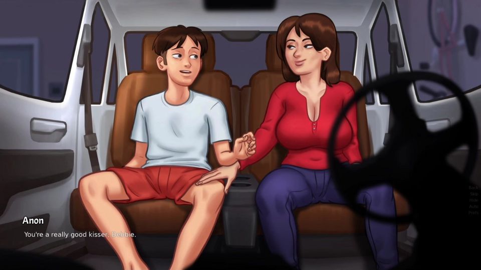 Stepmom help stepson in car