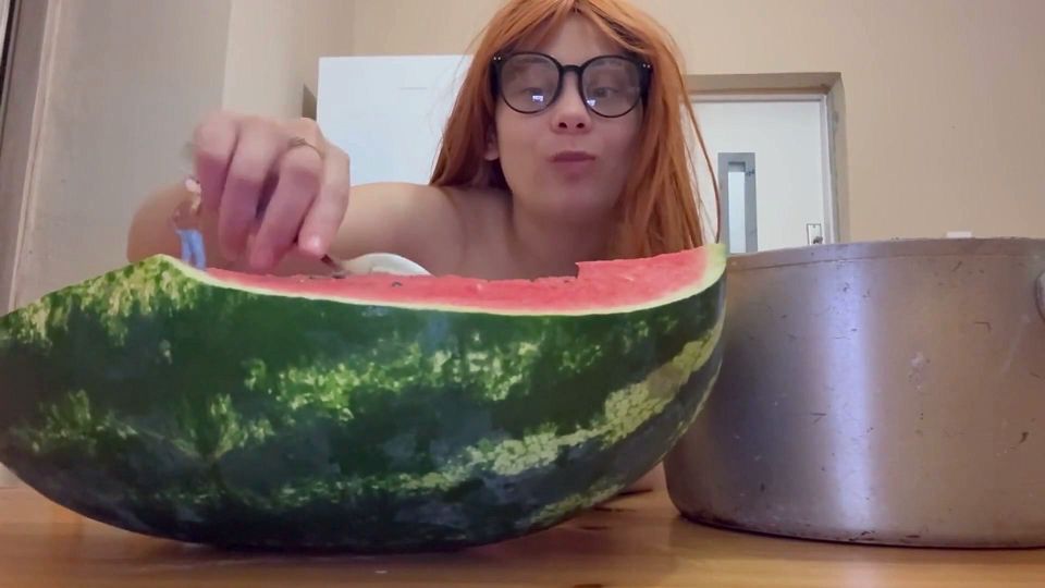 Giantess Stepsister Eats Watermelon and Is Really Horny While Tiny Stepbrother Watches Giantess Stepsister Eat
