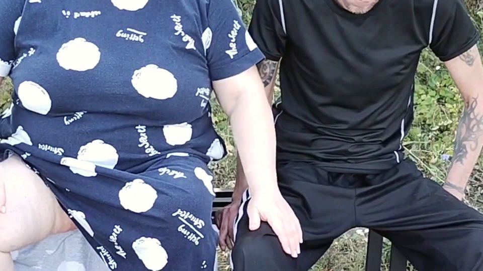 Mother-in-law in a Park Fingering My Dick on a Bench