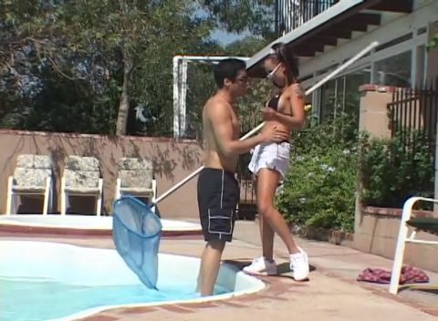 My stepsister is at the pool
