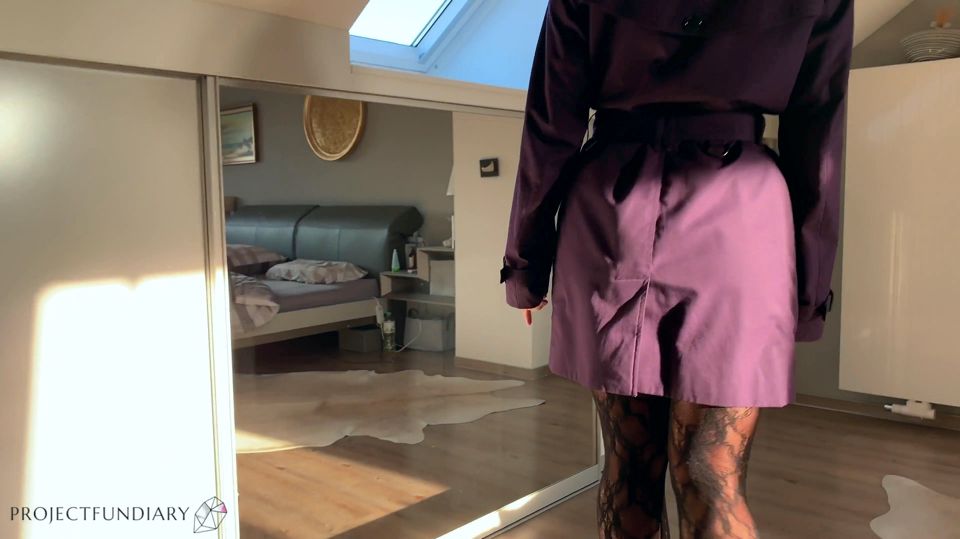 Bitch in trench coat gets ass-fuck ends with condom off