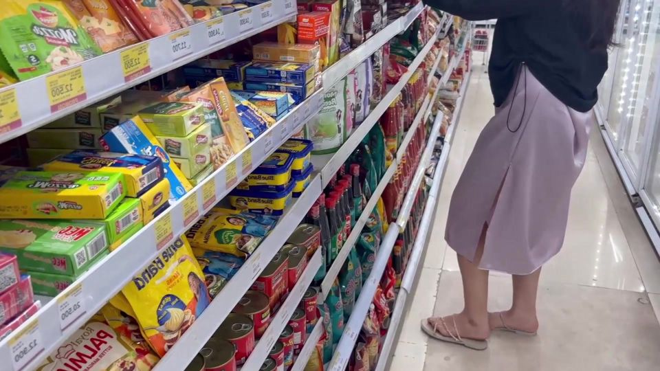 big ass asian girl in public wearing satin skirt