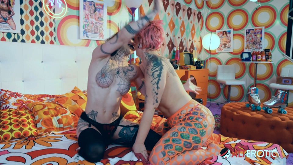 Viviana Rose and Randi Cheeks in a tattooed fetish scene