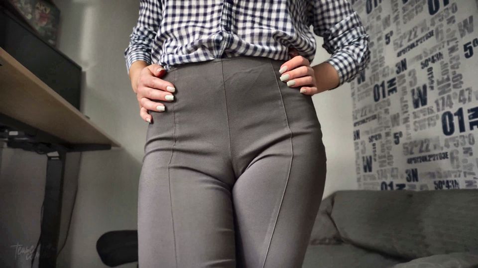 Naughty Secretary Seduces You with Her Cameltoe in Tight Trousers