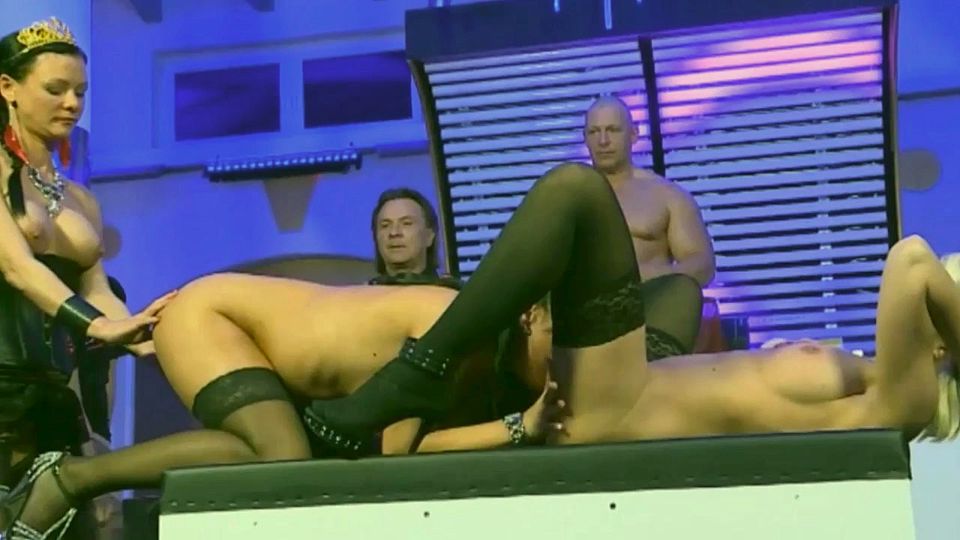 Gang Bang Party with Beautiful Girls with Big Breasts Getting Their Mouths and Pussies Broken