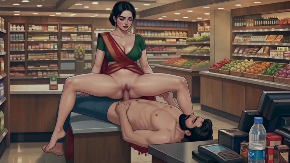 Indian Aunt having fun with stranger in a shopping mart ( AI generated )