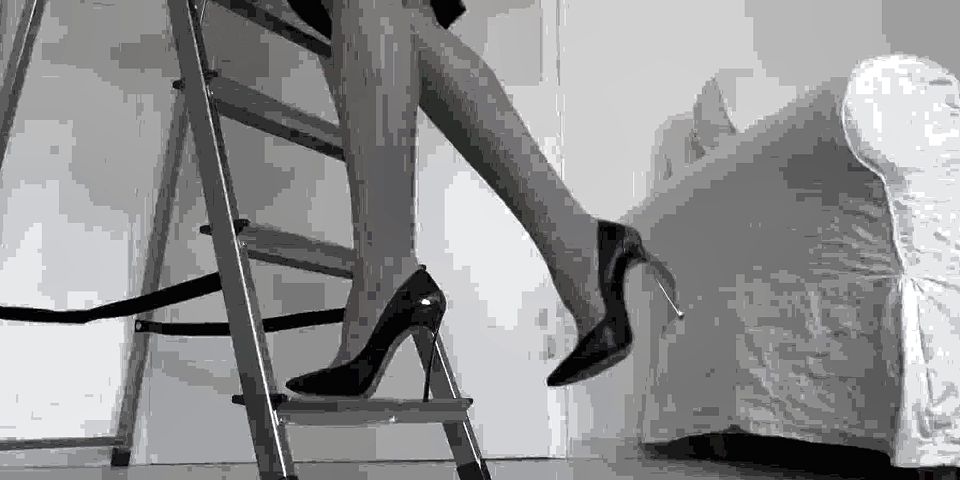 On the Ladder in High Heels - Part 2: Black High Heels with Metal Heels