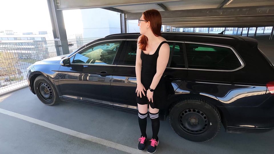 Nerdy stepsister has hot sex in the parking garage