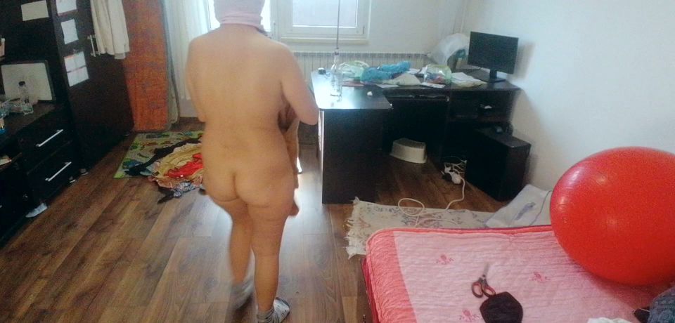 Sexy woman with hairy dancing naked.