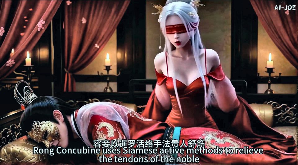 blindfolded silver hair beauty meets the masked stranger. e4. ai- generated