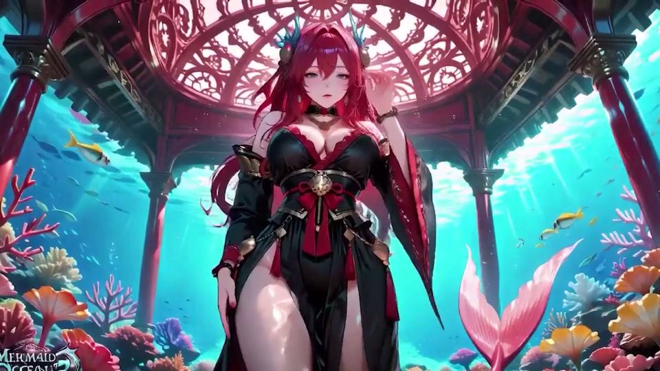 Forbidden Feast in the Underwater Palace, Black and Red Kimono Slightly Wet.