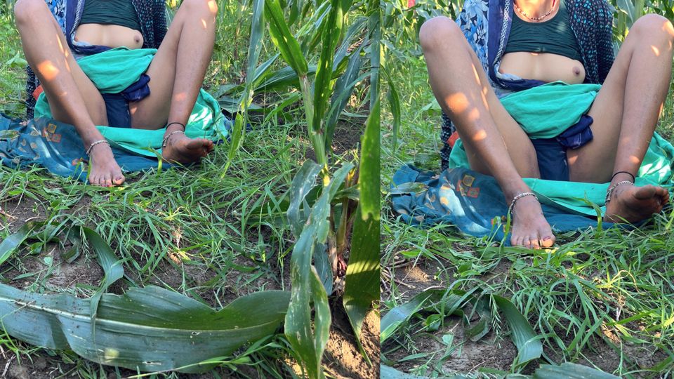 The sister-in-law of the village shows her figure in the open field, a tight-bodied, Indian-looking woman.