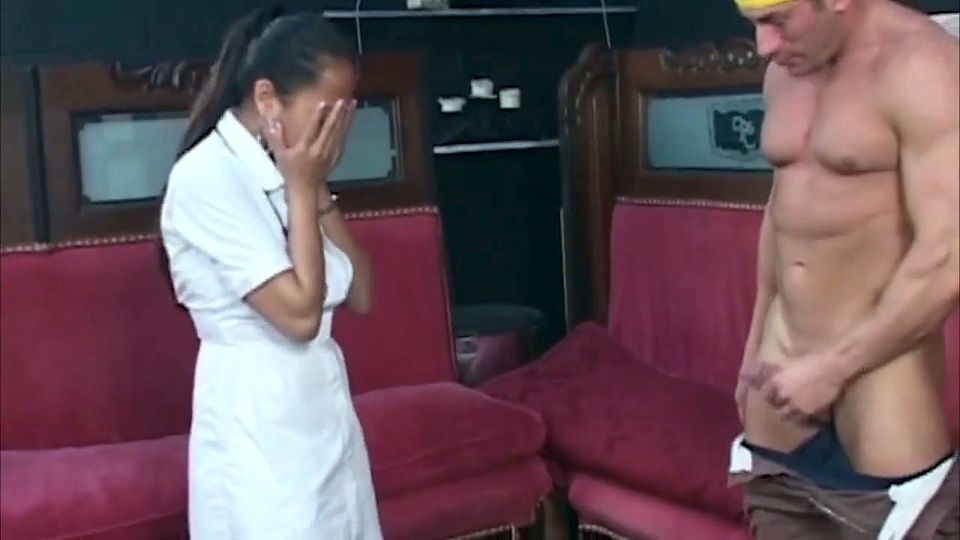 Young Asian Nurse Rides Muscular Patient Wildly