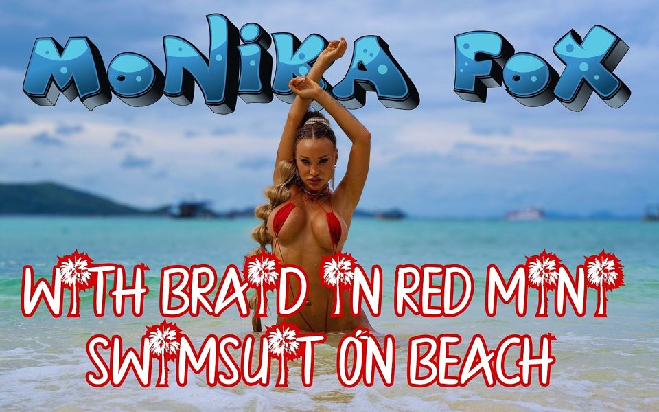 Hot Monika Fox with Braid in Red Mini Swimsuit on Beach!