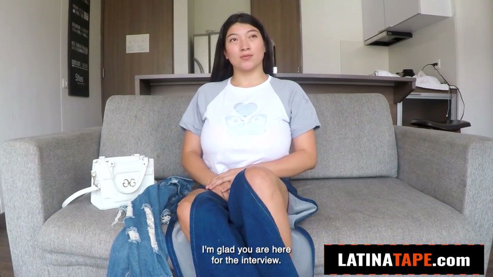 This curvy LATINA with huge boobs came in wearing a revealing black corset and stockings