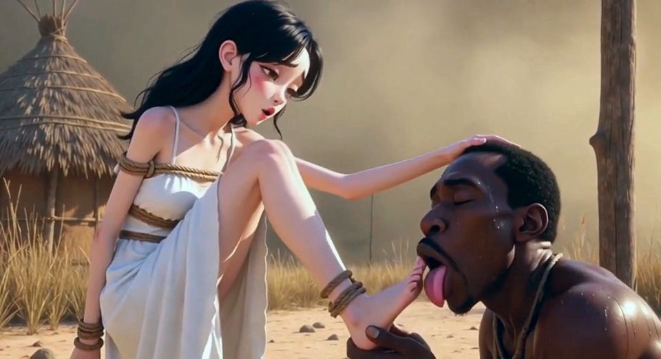 White Woman Tied in Africa - African Man Licking Her Feet